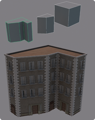 Figure showing primitives as resulting building.